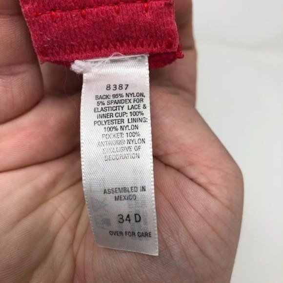 Brandless Candy Red Lace Full Coverage Bra Size 34D Removable Pads - Picture 4 of 5